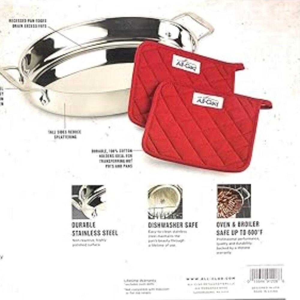All-Clad Stainless Steel 15" Oval Baker with Pot Holders NWT - Picture 3 of 6